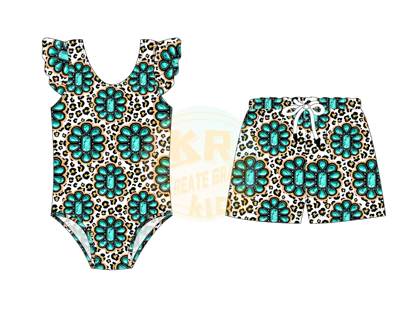 Factory Wholesale Baby Girls Vacation Butterfly Sleeve Backless Beach Wear+ boys  swim trunks Two piece swimwear for kids