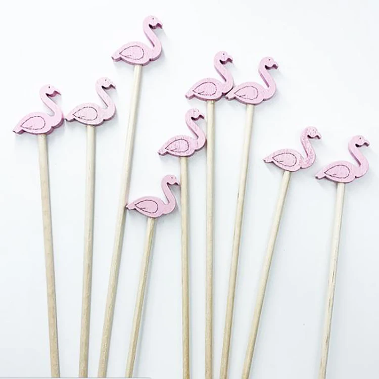 Custom Decorative Heart Floral Stick Twist Bamboo Food Finger Pick Cake Fruit Skewer