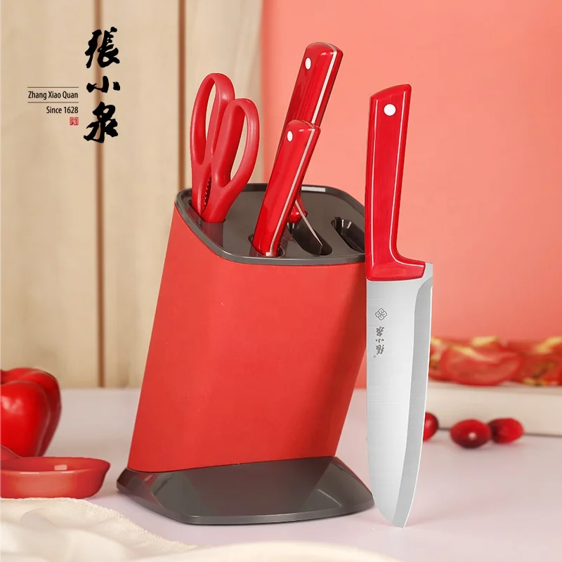 Top Fashion Red Burgundy Color 5 PCS Kitchen Knife Sets with Block