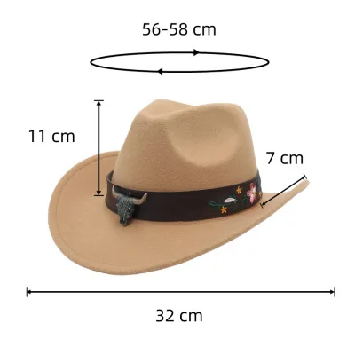 Dingkou Stetson Cowboys Hats Solid Color Wool Felt Outdoor Hat for Men Women with Band