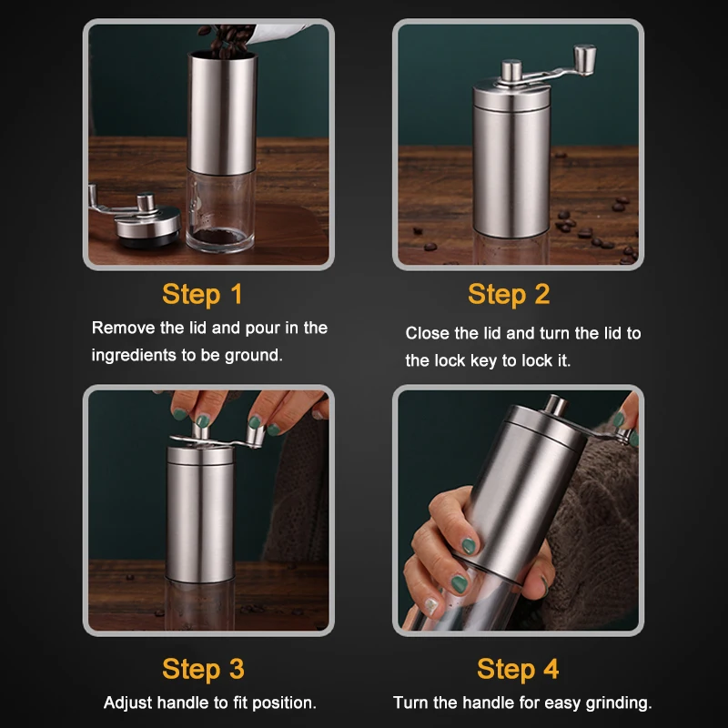 OEM Luxury Detachable Rinsing Adjustable Small Hand Mill Machine Portable Stainless Steel Mill Bean Manual Coffee Grinders
