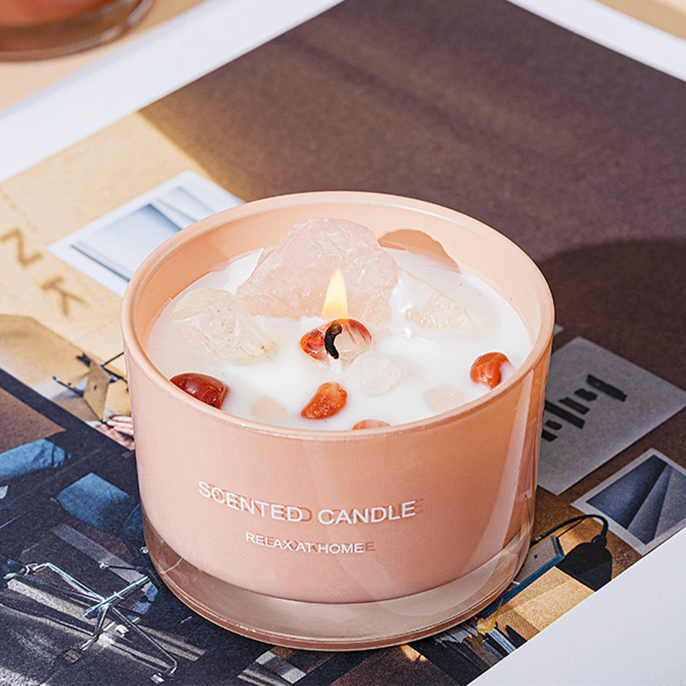 Hot Sale Gift Set Luxury Crystal Stone Candle Fragrance Scent Aroma Soy Wax Candle