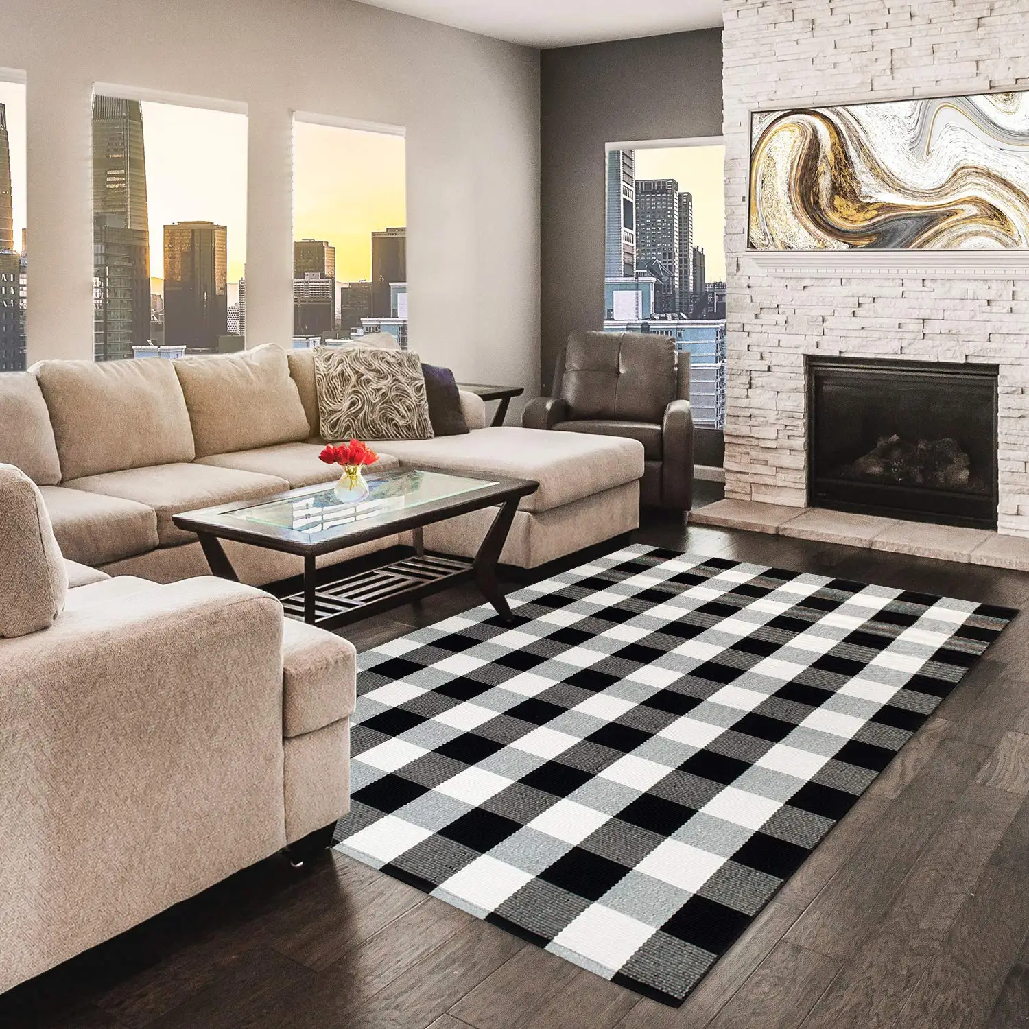 cheap wholesale 70x110 indoor outdoor machine washable durable small black and white buffalo checked coir layering doormat