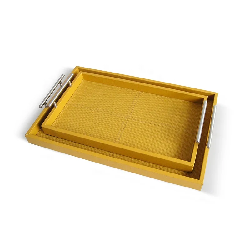 Leather metal handle restaurant cheap serving trays