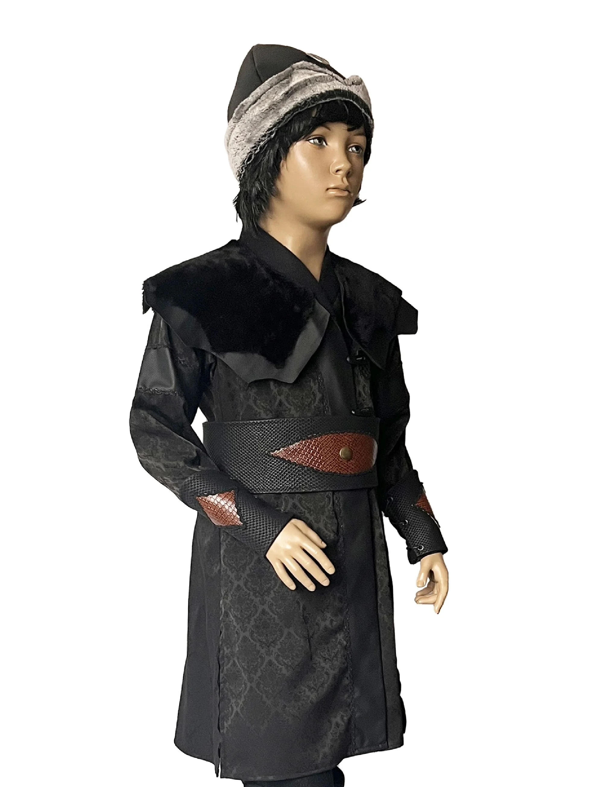 Traditional Ertugrul Gazi  Handmade Leather Alp Costume With Buttons Black For Kids Hisrorical Ottoman Period Cosplay Costume