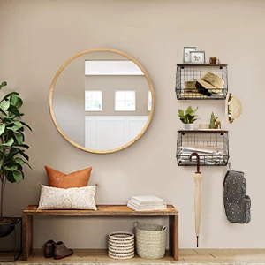 Fruit Basket Onion Storage Wire Baskets with Wood Lid Stackable Wall-mounted Countertop Tiered Kitchen Counter Organizer