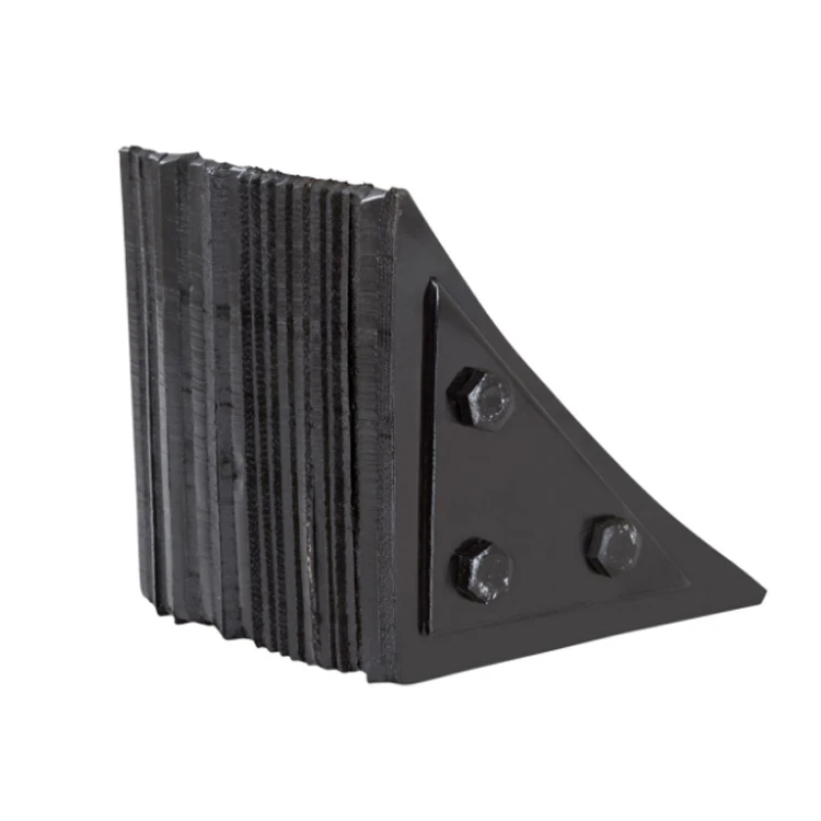 Durable Black Laminated Wheel Chock with  Attached Chain and Mounting Rubber Wheel Chock