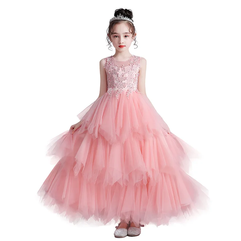 White Pink Young Girls Party Dresses Ankle Length Long Style Girls Gown Dress 13 year old Kids Formal Wear Flower Girl Dresses