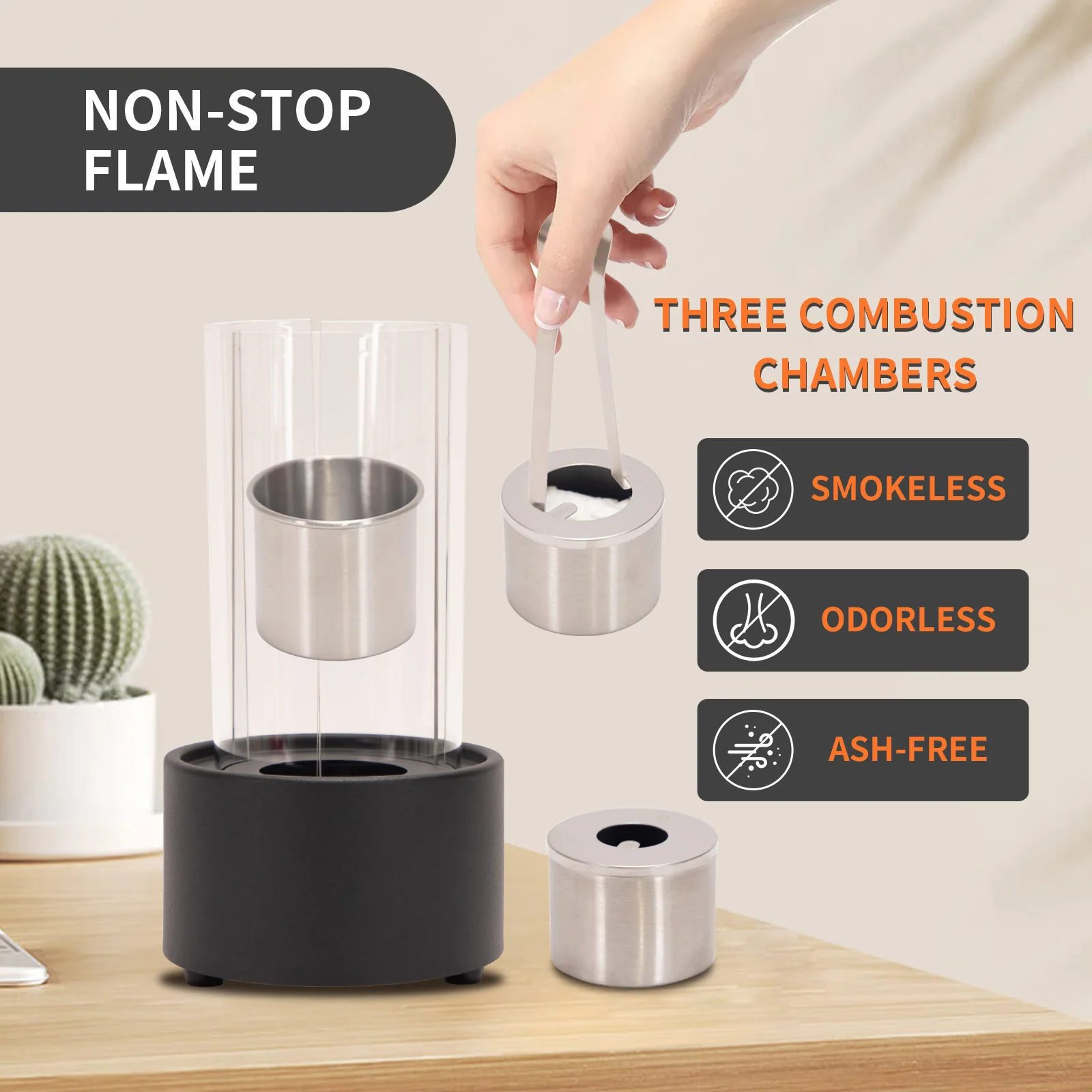 Indoor Table Top Fire Pit Metal Ethanol Fireplace with Bioethanol Burner Spin Fire & Tornado Fire Pit Features