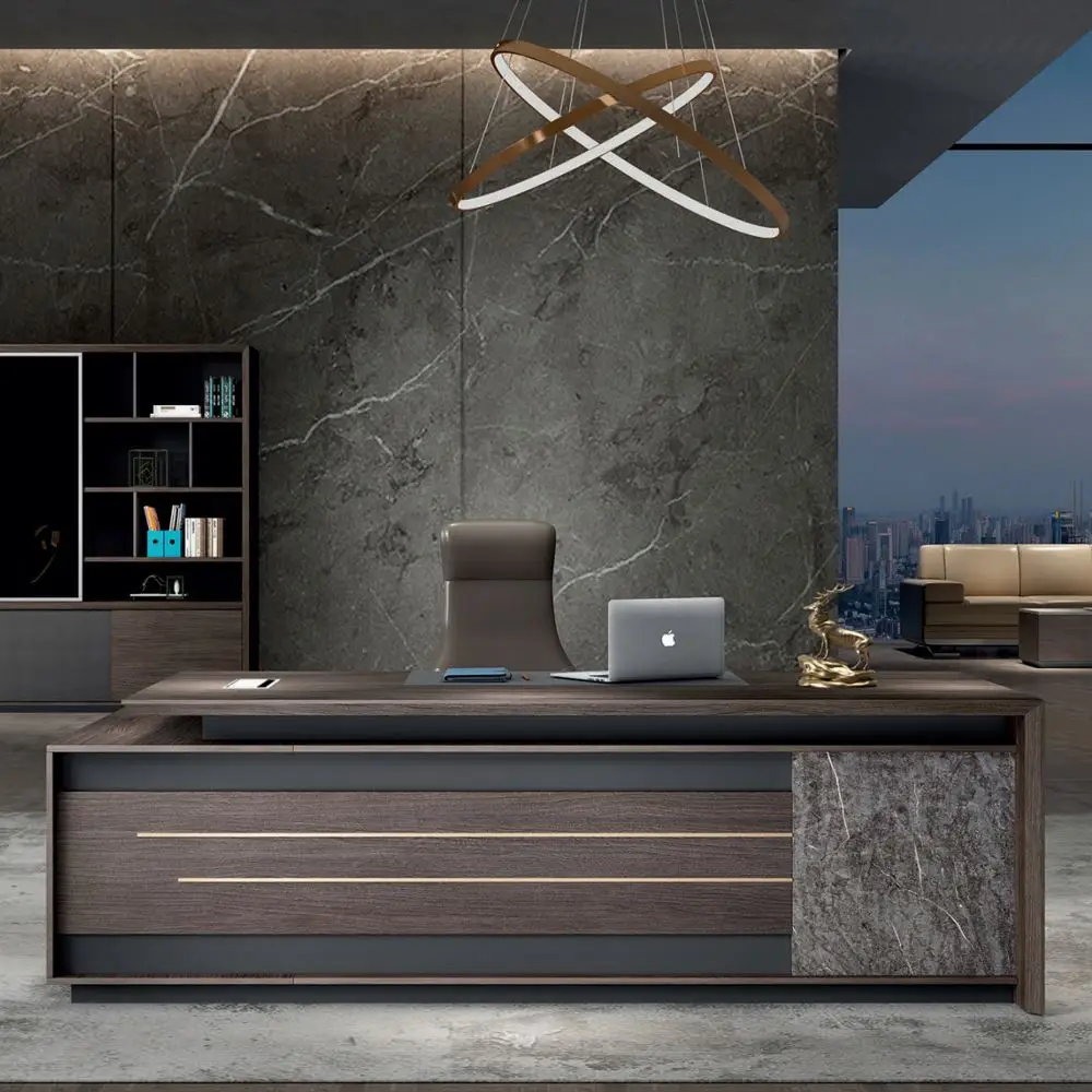 Hot Sale Premium Luxury Executive Office Black And Brown Leader Boss Desk Set