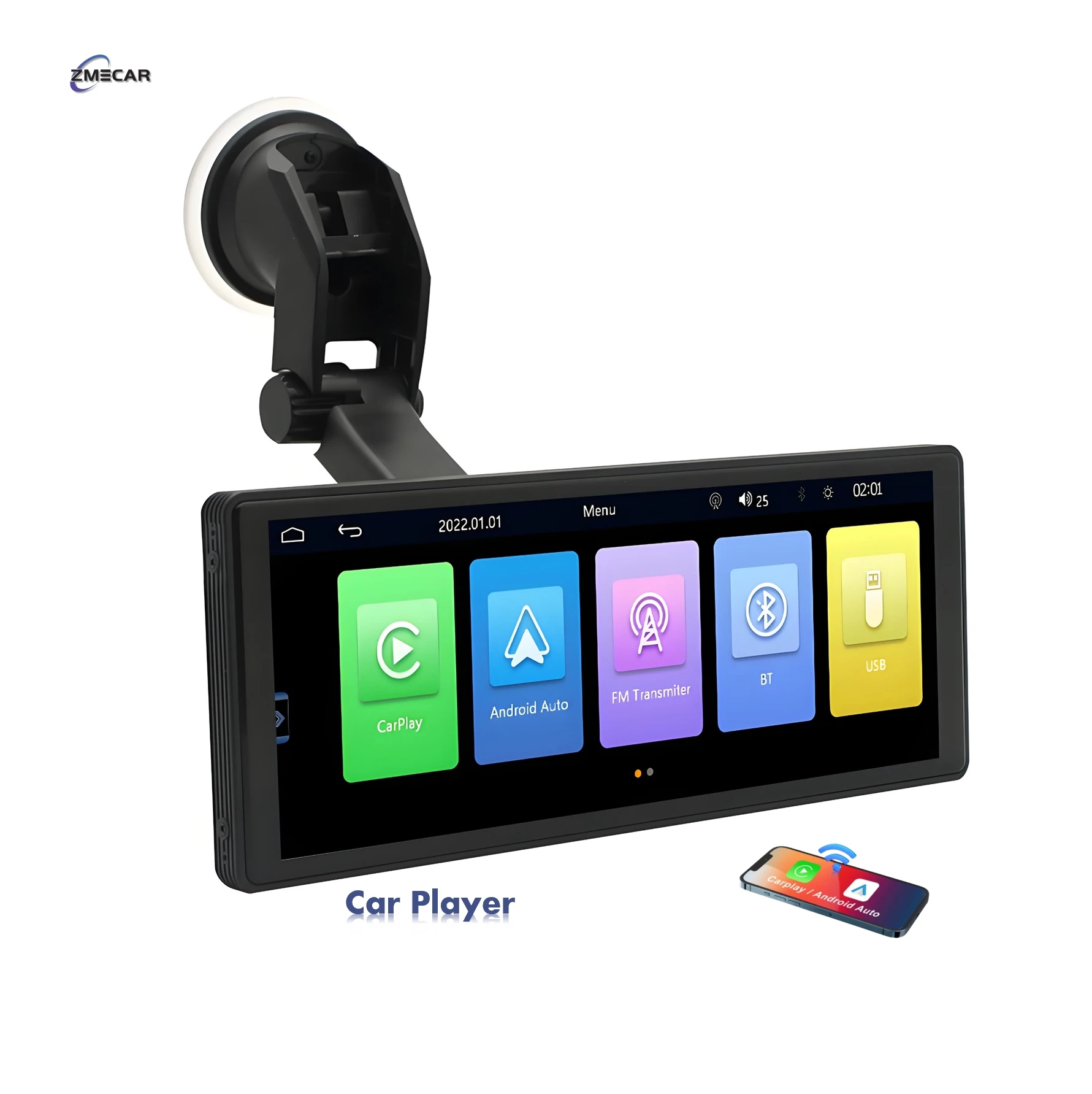 Zmecar Hot Sale Car Navigation Fm Bluetooth Suction Cup Mounted 10.26 Inch Center Screen Car Monitor Portable Carplay Radio Car