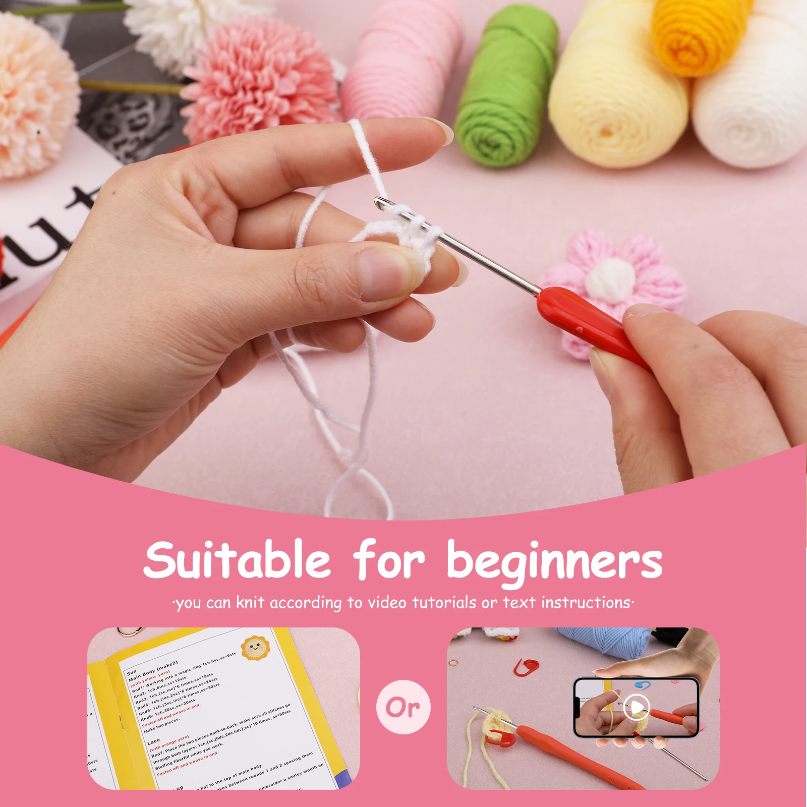 Sun Love Rainbow Flower Crochet Keychain Beginner Crochet Kit for Adults