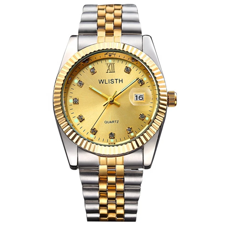 
Luxury Gold Watch Lover Stainless Steel Quartz Waterproof Watch For Couples 