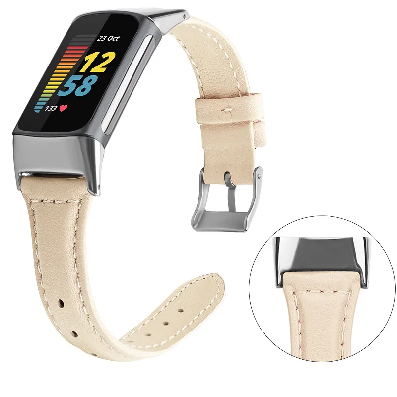 Сменный ремешок для смарт-браслета Fitbit Charge 5 тонкий часов из натуральной кожи с цветочным принтом