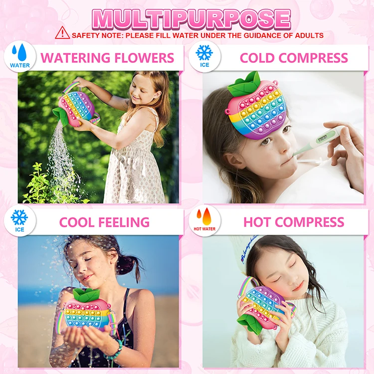 Wholesale Custom Kids Cartoon Soft Silicone Push Bubble Water Collection Decompression Bubbles Bag For Girls