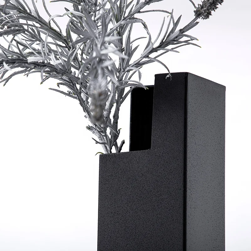 Modern Art Table Desktop House Decorative Geometric Rectangle Matte Metal Black Vase for Other Home Decor