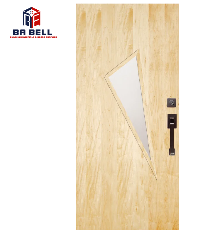 Classic mahogany wood door with vertical rectangle 2 glass inserts house room single interior wooden swing front entry doors