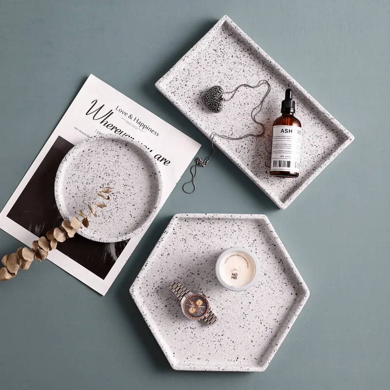 2022 hot selling Nordic marble tray home living room rectangular tray round tray jewelry storage rectangular plate