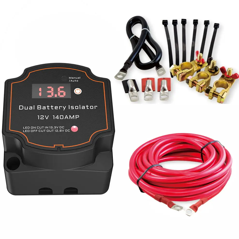 12V 140 Amp VSR Dual Battery Smart Isolator Kit Voltage Sensitive Relay Switch for Marine Car ATV UTV RV Boat