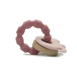 Wholesale 2021 baby elephant shape animal silicone teethers bracelet  beech wood wooden teething ring sensory toys bpa free