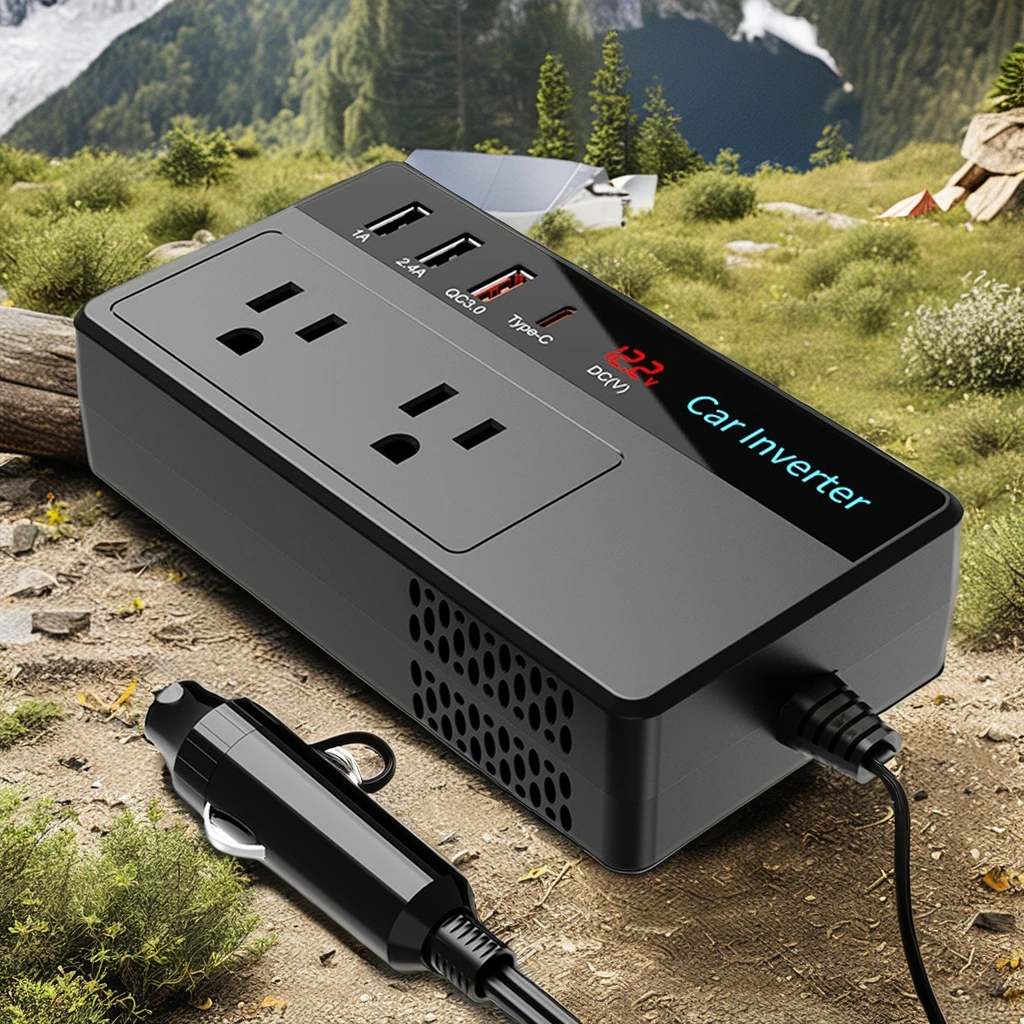 200W PD 30W USB-C QC 3.0 Digital Display Inverter DC 12V AC 110V Car Power Inverter  Single 60Hz USA Jack