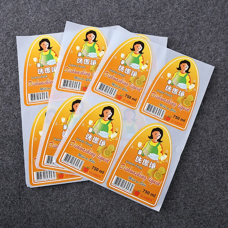 Waterproof self adhesive PVC vinyl sticker for plastic bottle Wholesale dish washing liquid custom label