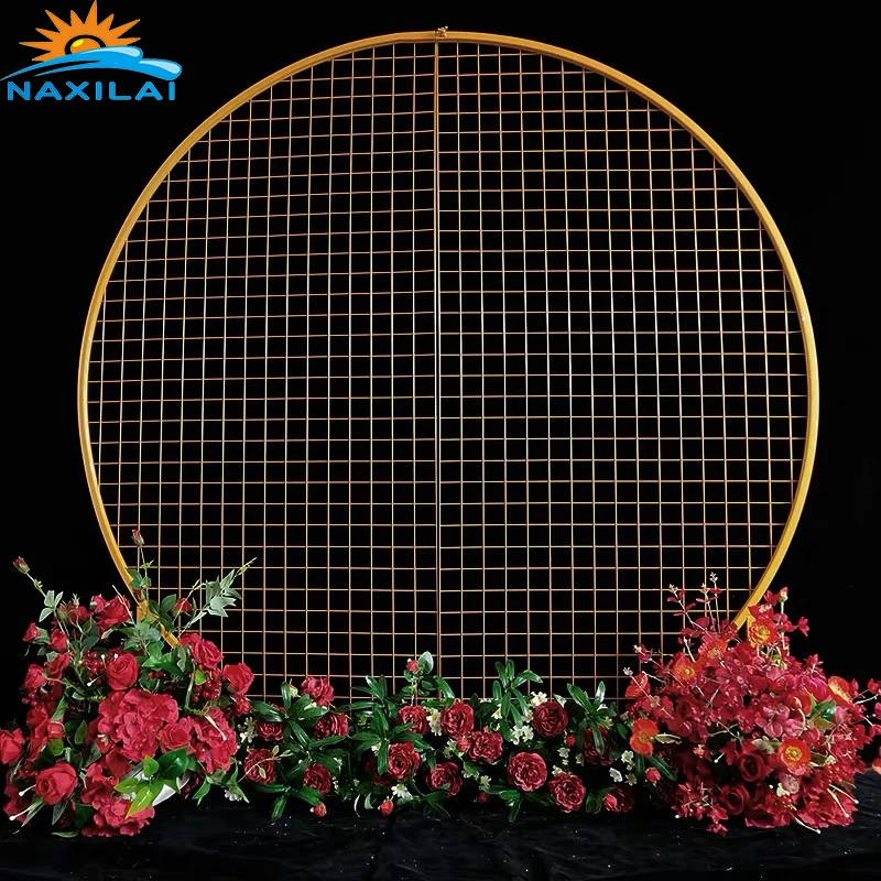 NAXILAI High Quality Hot Selling Gold Color Flower Wall Stand Frame Gold Mesh Backdrop Stand