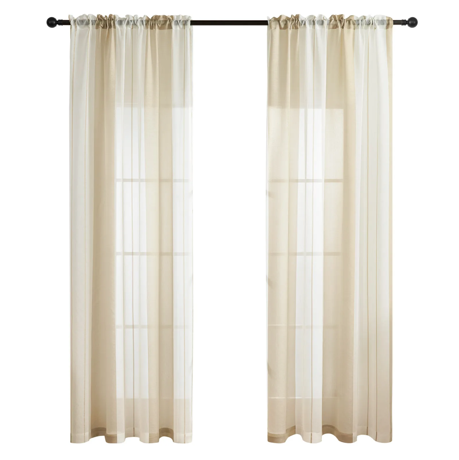 Beige stripe Textured Sheer Light Filtering Semi Eyelet Top Bedroom Window Privacy Translucent Light Filtering Sheer Drapes