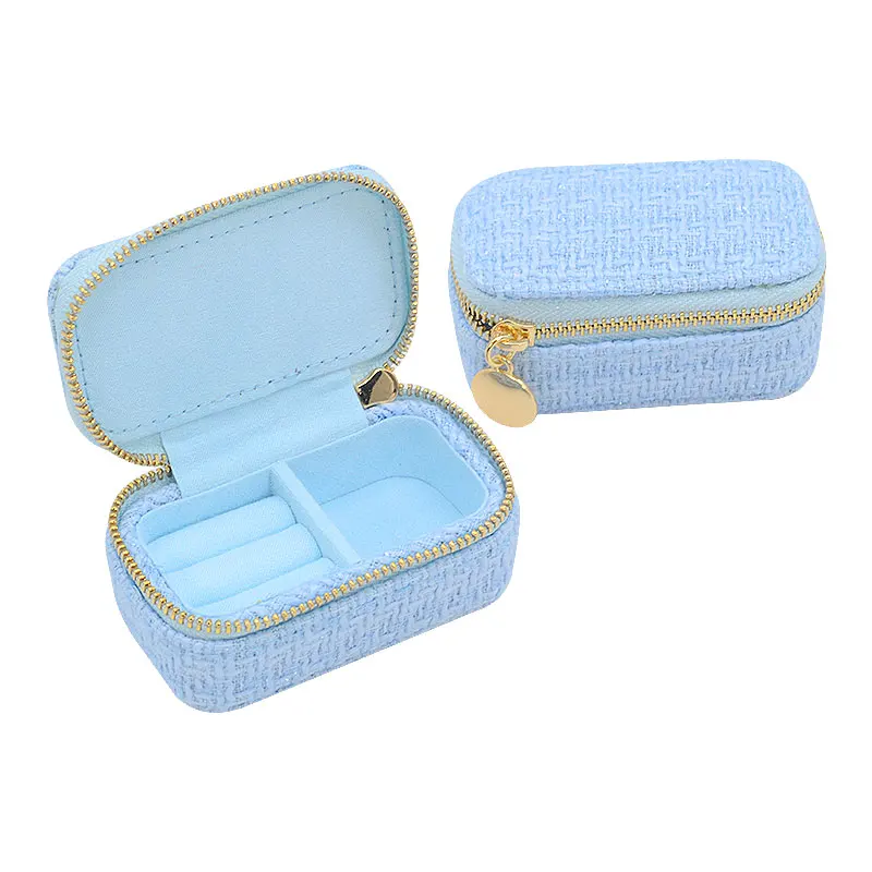 Small Jewellery Packaging Velvet Necklace Box Mini Custom Logo Travel Jewelry Box Portable Ring Zipper Velvet Storage Case