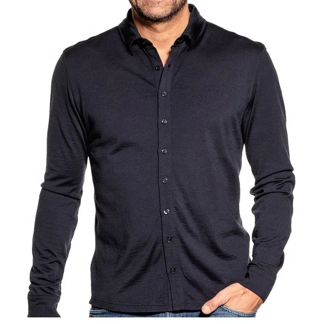 Solarwool Button Up Blue Grey Merino Wool Men Shirt