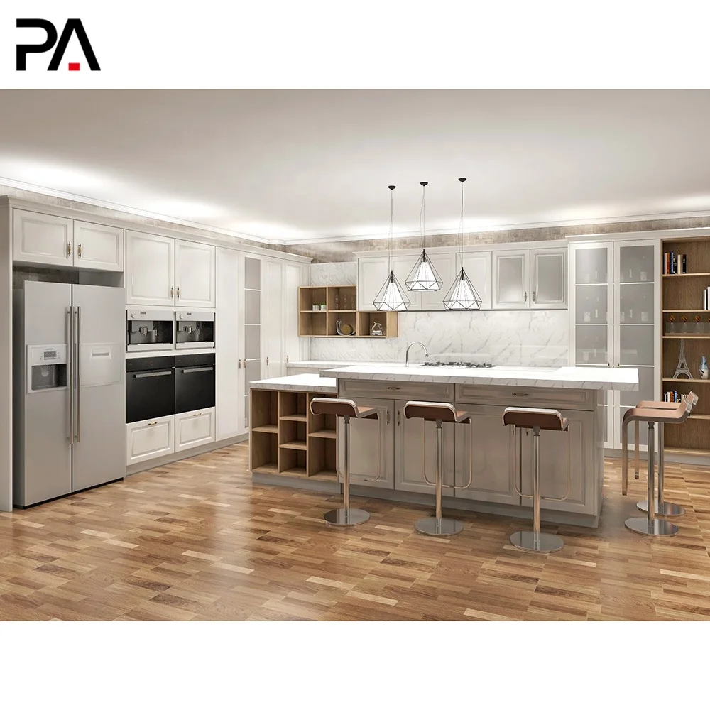 PA furniture luxury white pvc custom design rta shaker modular modern kitchen cabinet set