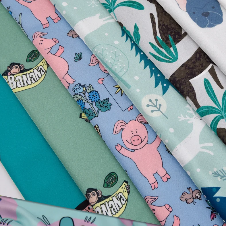 width 150 cm Polyester digital print stretchy satin fabric silk scarf fabric for sleepwear dress