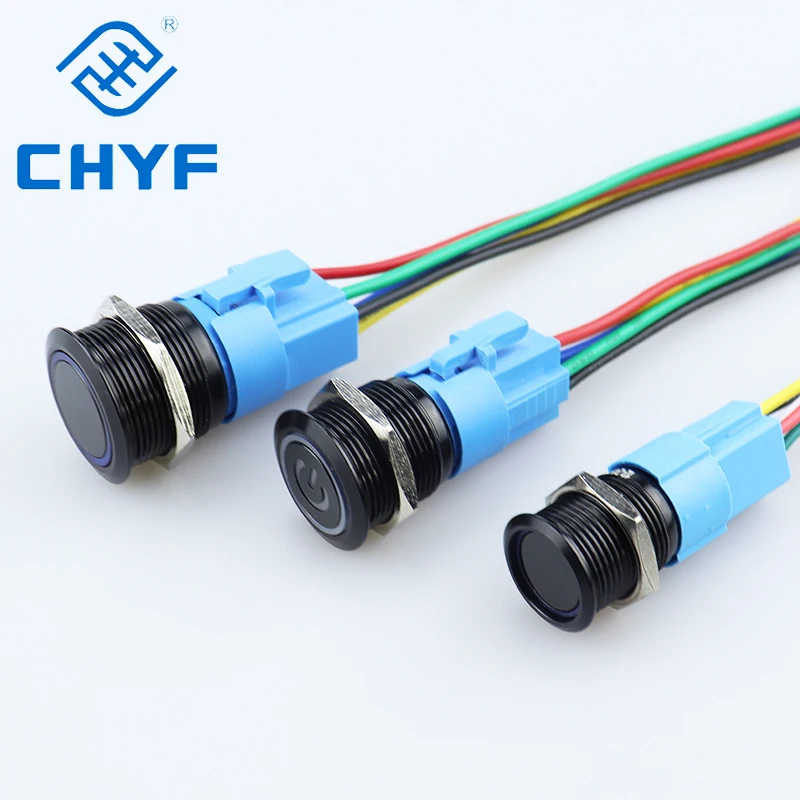 Electronic Illuminated Push button Waterproof Black Metal Push Button Switch with Power LED 19mm for computer