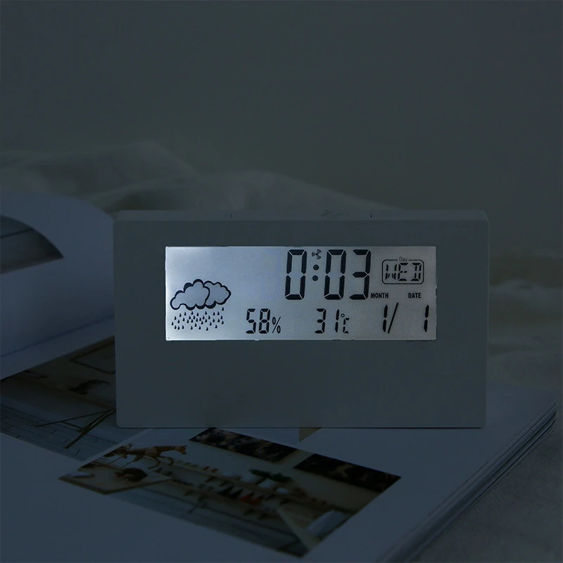 Thermometer and Hygrometer Clock Creative Weather Display Luminous Small Alarm Clock Ins Transparent Electronic Alarm Clock