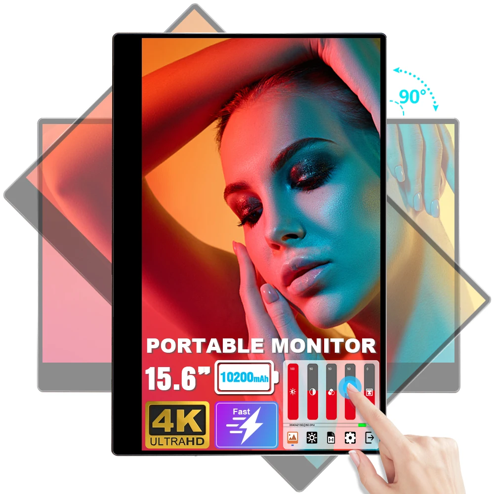 Auto-rotating 45W Fast Change 15.6 inch USB Portable Touchscreen Monitor 4K 3840*2160 IPS UHD Portable Extendable Gaming Monitor