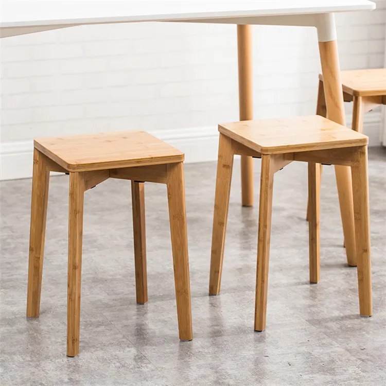 
2021 New Square Revolving Wooden Bamboo Kitchen Breakfast Bar Stool High Stool 