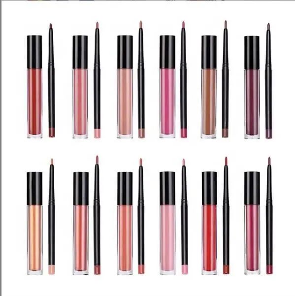 
Vegan cruelty free matte liquid glitter lipstick with lip liner sets in no logo for wholesale vendor 