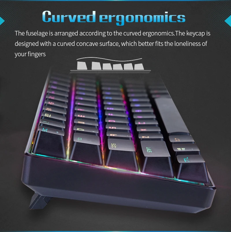  Портативная механическая мини-клавиатура с 65% клавишами/RGB макро-разрешение подсветка компьютерная клавиатура