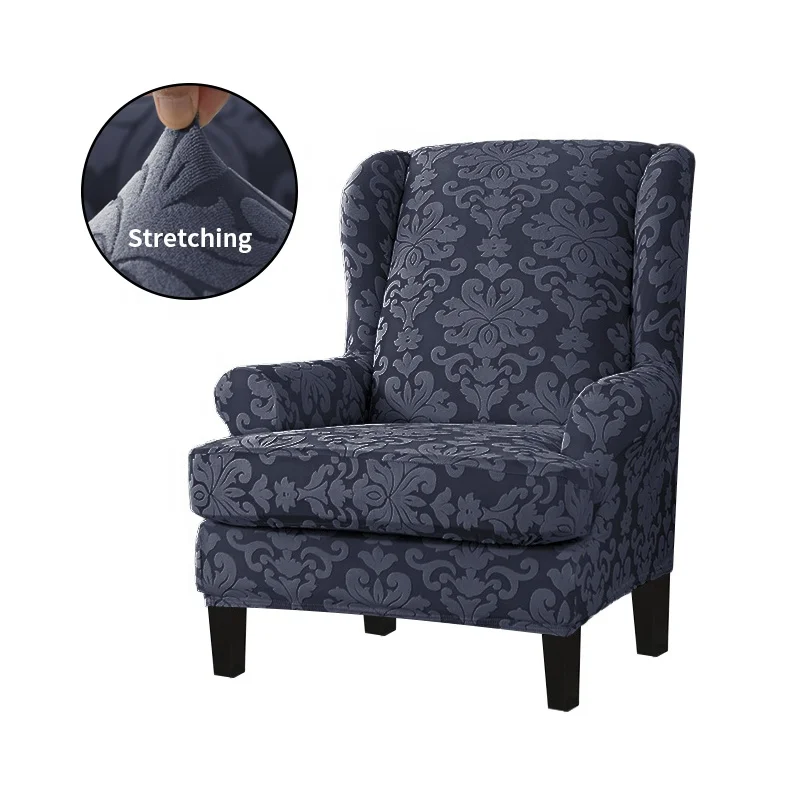 Stretchable Polyester Anti-slip Wing Back Armchair Cover Chair Sofa Cover Wholesale Sloping King Back Chair Slipcover