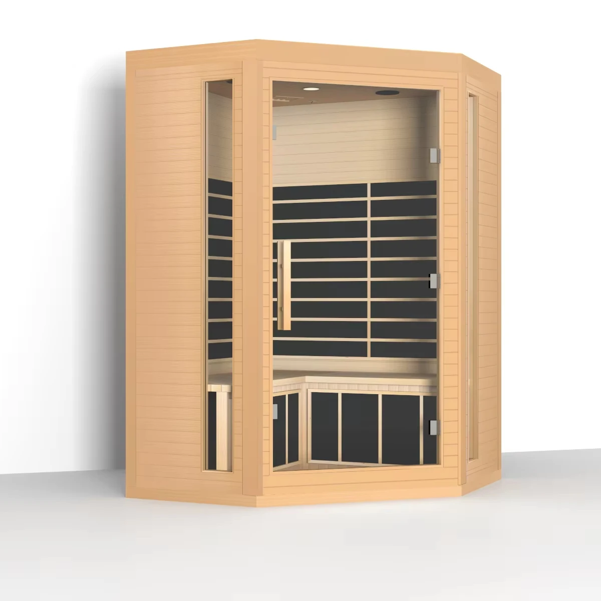 Corner Solid Hemlock/Red Cedar Home Wooden Sauna Carbon Panel 4 Person Size Infrared Sauna Room