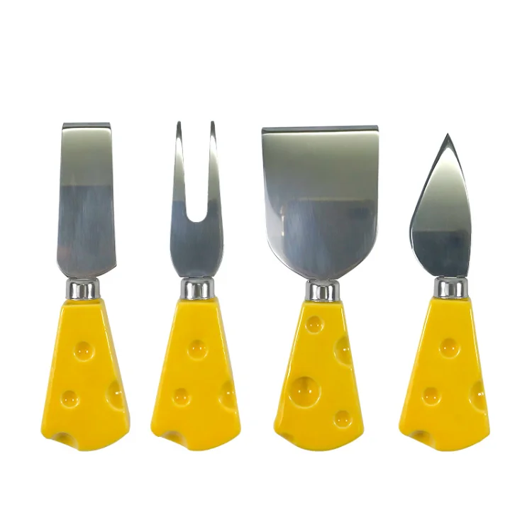 4 Pieces Ceramic Handle Cheese Knives Kitchen Gadgets Butter Knife Tool Stainless Steel Cheese Knife and Fork Set