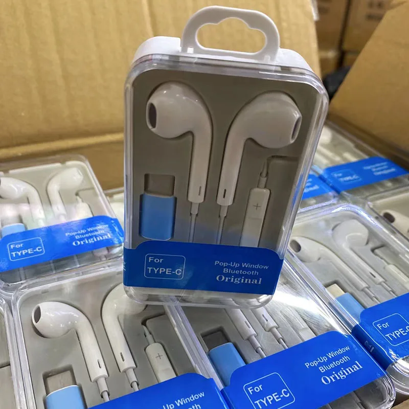 Earphone Accessories Portable Type c Headset Stereo Blue tooth Headphone Wired Earphone with Microphone for Iphone for Android
