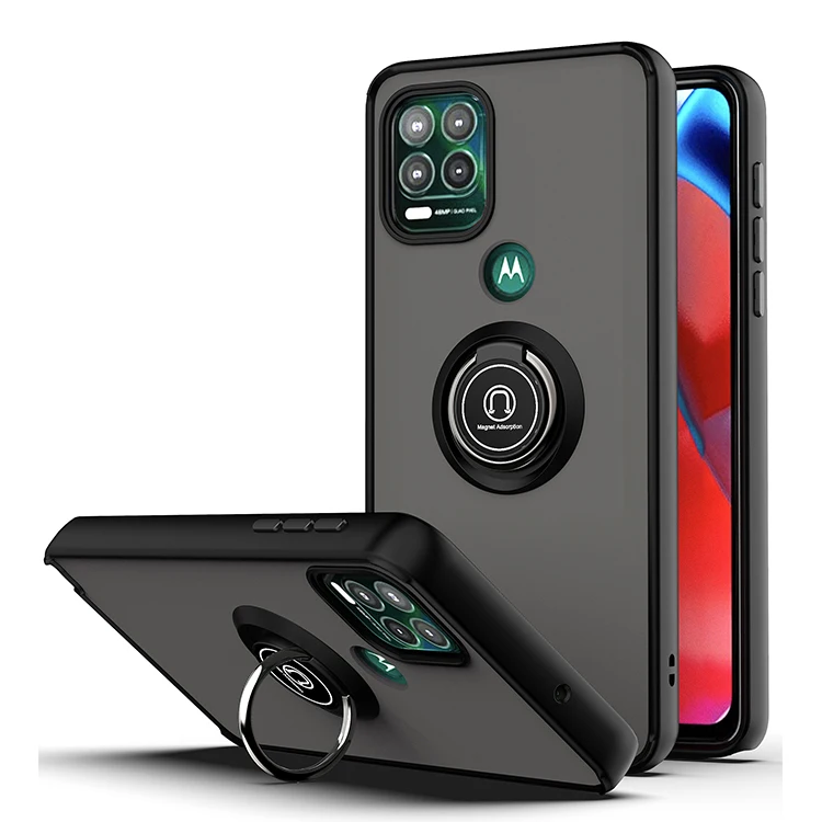 For Motorola MOTO ONE Fusion Plus Marco 360 Rotation Ring Kickstand Magnetic Car Mount Hard Plastic 2in1 Hybrid Back Cover Case