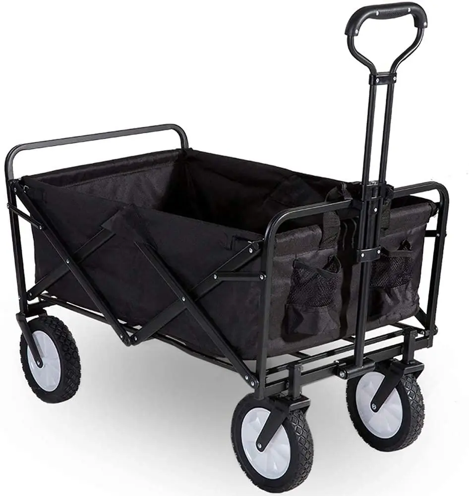 Folding Push Wagon Cart Collapsible Outdoor Garden Utility Wagon Portable Large Capacity Beach Cart with Adjustable Handles