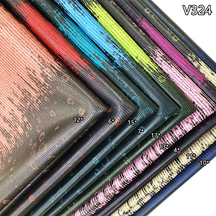 V324 black gradient lizard pattern with small floral PVC synthetic leather suitable for luggage, shoe materials, and belts