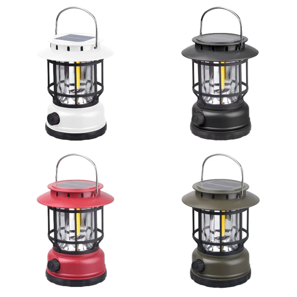 Waterproof Solar Rechargeable Camping Light Retro Outdoor Light Atmosphere Tent Lantern with Type C