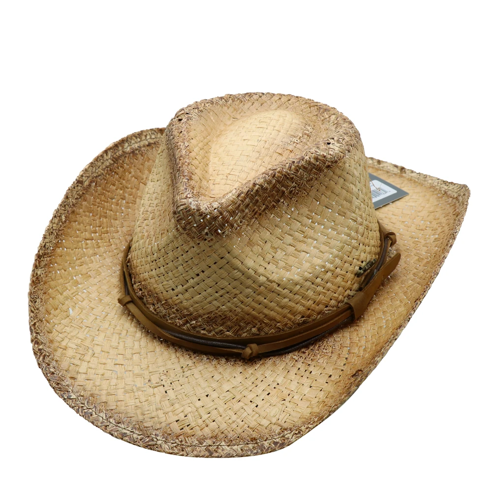 Outdoor Beach Sun Protection Western Style Straw Cowboy Hat Empty Top Straw Hat Visor Hat