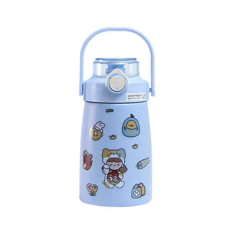 Large capacity 1L custom logo double wall 304 stainless steel with cartoon stickers water bottle