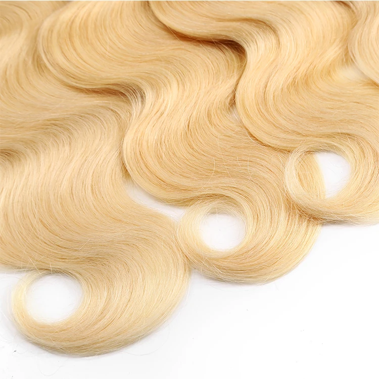 Honey Blonde Body Wave Hair Bundles With Lace Frontal Closure 1b/613 Mink Brazilian Human Hair Hair Bundles  With Lace Closure