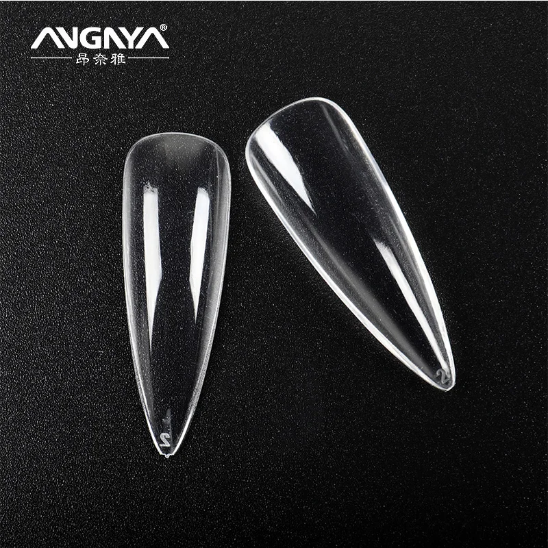 Angnya 500Pcs Full Cover Gel Long Clear Acrylic Almond Nail Tips With Empty Nail Tip Boxes